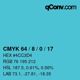 颜色代码: CMYK 64 / 8 / 0 / 17 | qconv.com