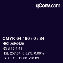 Color code: CMYK 64 / 90 / 0 / 84 | qconv.com