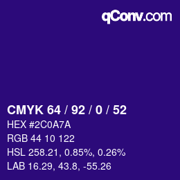 カラーコード: CMYK 64 / 92 / 0 / 52 | qconv.com