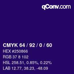 カラーコード: CMYK 64 / 92 / 0 / 60 | qconv.com