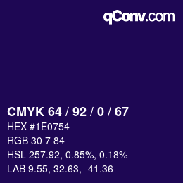 Color code: CMYK 64 / 92 / 0 / 67 | qconv.com