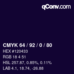 カラーコード: CMYK 64 / 92 / 0 / 80 | qconv.com