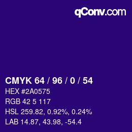 颜色代码: CMYK 64 / 96 / 0 / 54 | qconv.com