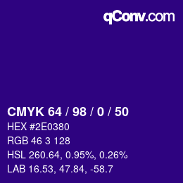 カラーコード: CMYK 64 / 98 / 0 / 50 | qconv.com