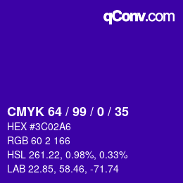 カラーコード: CMYK 64 / 99 / 0 / 35 | qconv.com