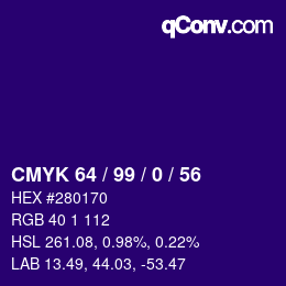 カラーコード: CMYK 64 / 99 / 0 / 56 | qconv.com