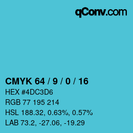 颜色代码: CMYK 64 / 9 / 0 / 16 | qconv.com