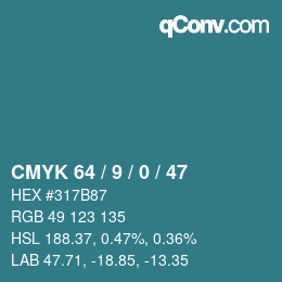 Color code: CMYK 64 / 9 / 0 / 47 | qconv.com