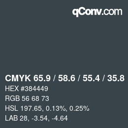 Farbcode: CMYK 65.9 / 58.6 / 55.4 / 35.8 | qconv.com