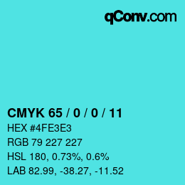 颜色代码: CMYK 65 / 0 / 0 / 11 | qconv.com