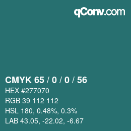 Color code: CMYK 65 / 0 / 0 / 56 | qconv.com