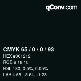 カラーコード: CMYK 65 / 0 / 0 / 93 | qconv.com