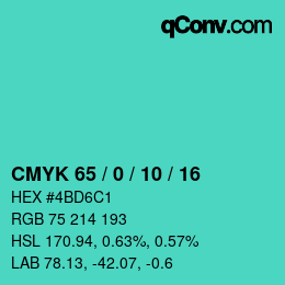 カラーコード: CMYK 65 / 0 / 10 / 16 | qconv.com