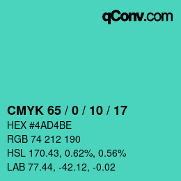 カラーコード: CMYK 65 / 0 / 10 / 17 | qconv.com
