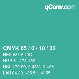 カラーコード: CMYK 65 / 0 / 10 / 32 | qconv.com