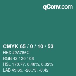 Color code: CMYK 65 / 0 / 10 / 53 | qconv.com