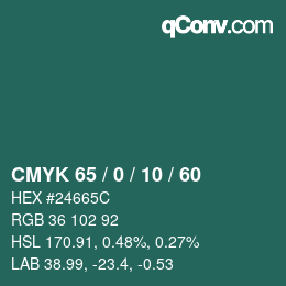 カラーコード: CMYK 65 / 0 / 10 / 60 | qconv.com