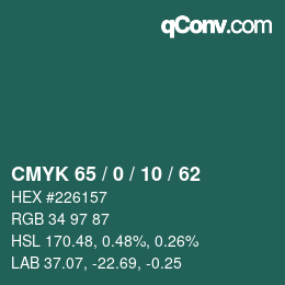 Color code: CMYK 65 / 0 / 10 / 62 | qconv.com