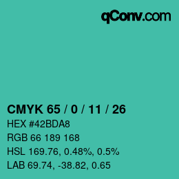 カラーコード: CMYK 65 / 0 / 11 / 26 | qconv.com