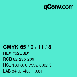 カラーコード: CMYK 65 / 0 / 11 / 8 | qconv.com