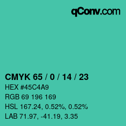 カラーコード: CMYK 65 / 0 / 14 / 23 | qconv.com