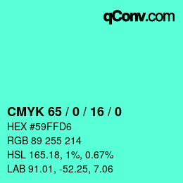 Code couleur: CMYK 65 / 0 / 16 / 0 | qconv.com