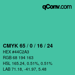 カラーコード: CMYK 65 / 0 / 16 / 24 | qconv.com
