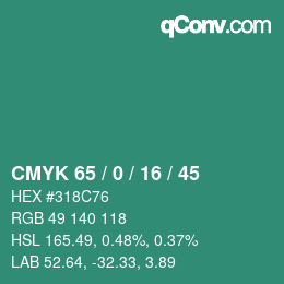 Color code: CMYK 65 / 0 / 16 / 45 | qconv.com