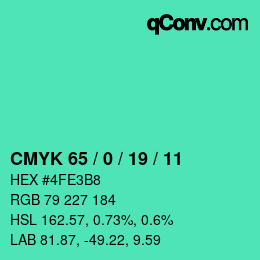 颜色代码: CMYK 65 / 0 / 19 / 11 | qconv.com