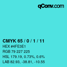 颜色代码: CMYK 65 / 0 / 1 / 11 | qconv.com