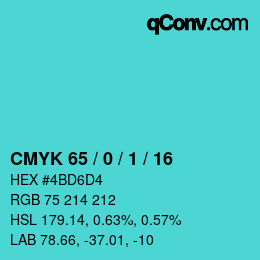 Color code: CMYK 65 / 0 / 1 / 16 | qconv.com