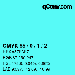 颜色代码: CMYK 65 / 0 / 1 / 2 | qconv.com