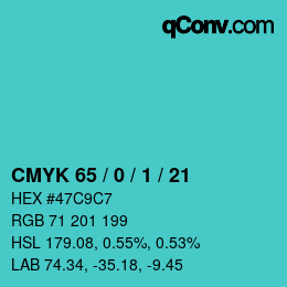 カラーコード: CMYK 65 / 0 / 1 / 21 | qconv.com