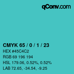 カラーコード: CMYK 65 / 0 / 1 / 23 | qconv.com