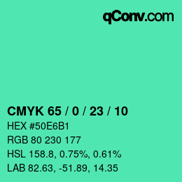 Color code: CMYK 65 / 0 / 23 / 10 | qconv.com
