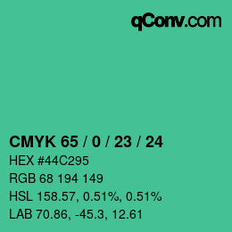 颜色代码: CMYK 65 / 0 / 23 / 24 | qconv.com