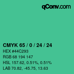 カラーコード: CMYK 65 / 0 / 24 / 24 | qconv.com