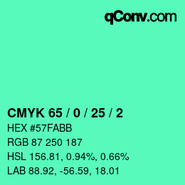 カラーコード: CMYK 65 / 0 / 25 / 2 | qconv.com