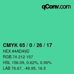 カラーコード: CMYK 65 / 0 / 26 / 17 | qconv.com