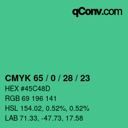 Color code: CMYK 65 / 0 / 28 / 23 | qconv.com