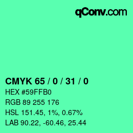 颜色代码: CMYK 65 / 0 / 31 / 0 | qconv.com
