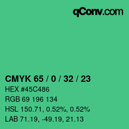 カラーコード: CMYK 65 / 0 / 32 / 23 | qconv.com
