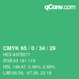 颜色代码: CMYK 65 / 0 / 34 / 29 | qconv.com