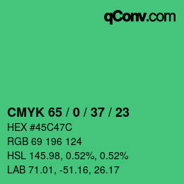 カラーコード: CMYK 65 / 0 / 37 / 23 | qconv.com