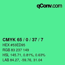 カラーコード: CMYK 65 / 0 / 37 / 7 | qconv.com