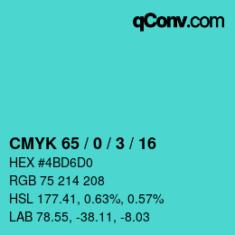Color code: CMYK 65 / 0 / 3 / 16 | qconv.com