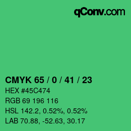 颜色代码: CMYK 65 / 0 / 41 / 23 | qconv.com