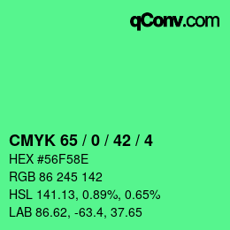 カラーコード: CMYK 65 / 0 / 42 / 4 | qconv.com