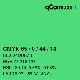 颜色代码: CMYK 65 / 0 / 44 / 14 | qconv.com