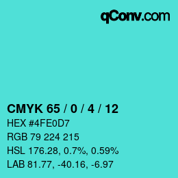 Color code: CMYK 65 / 0 / 4 / 12 | qconv.com